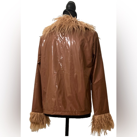 Halfheart / Dolls Kill Brown Shaggy Fuzzy Vinyl Jacket - Picture 3 of 5